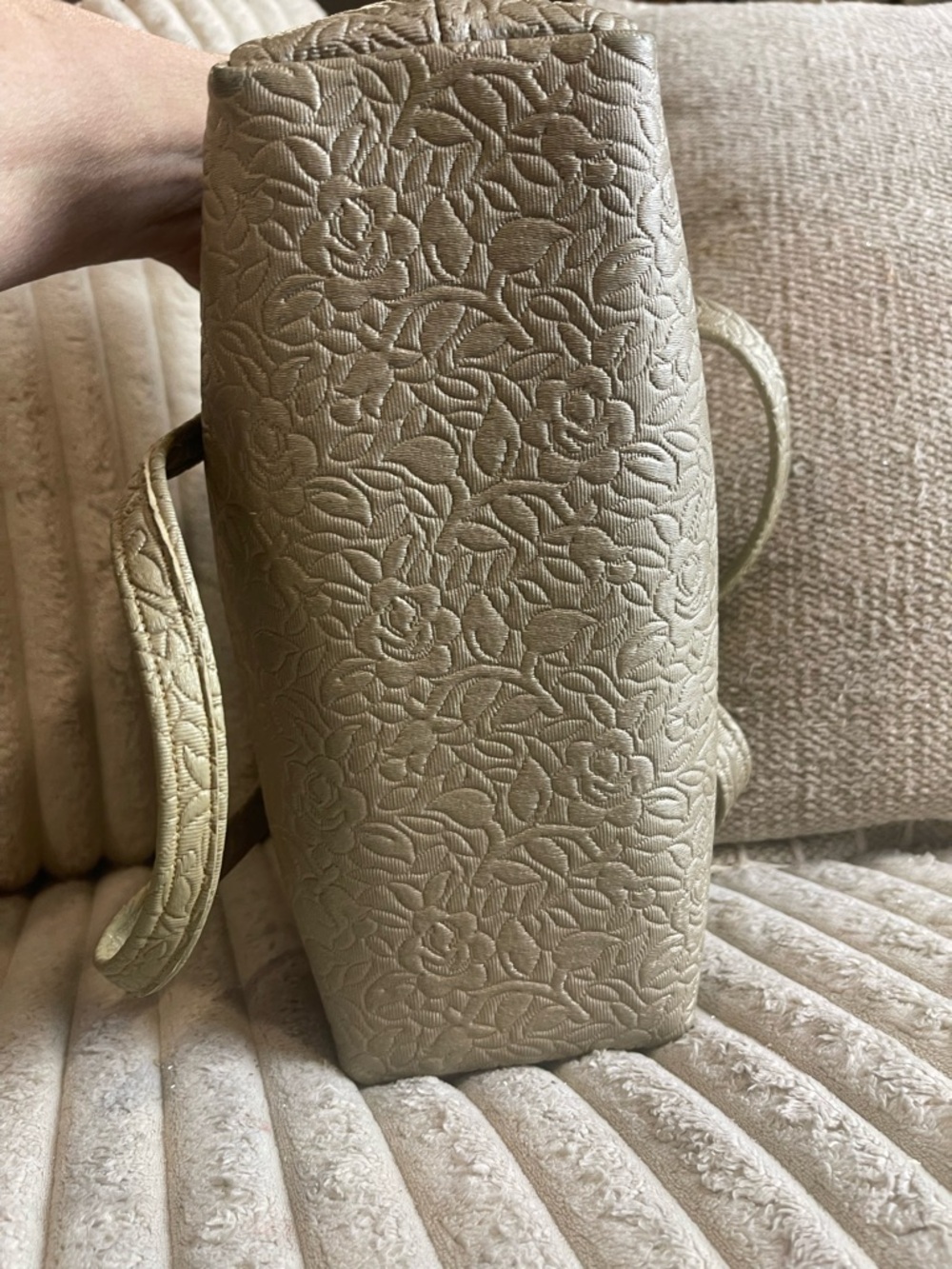 A Classy Chic Boutique Embossed Floral Tote in Metallic Champagne - Picture 2 of 4